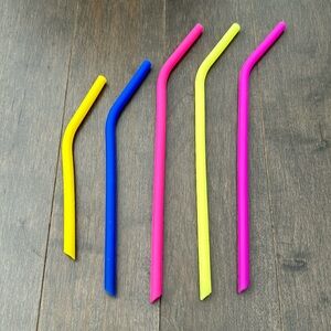Silicone Coloured Straw Set, Slanted Drinking Straw, Eco Friendly Kitchen Dining